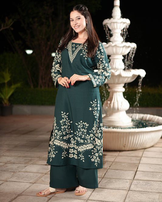 Green Floral Print Kurti Set