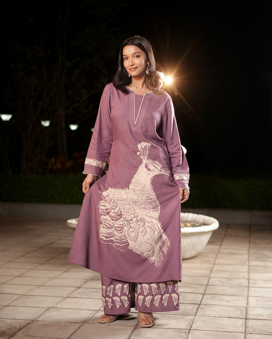 Mauve Printed Kurti Set