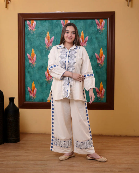Off White Embroidered Co-Ord Set
