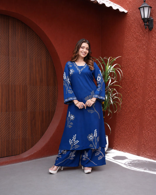 Royal Blue Floral Kurti Set