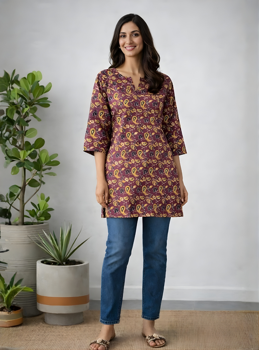 Lavender Floral printed cotton Tunic