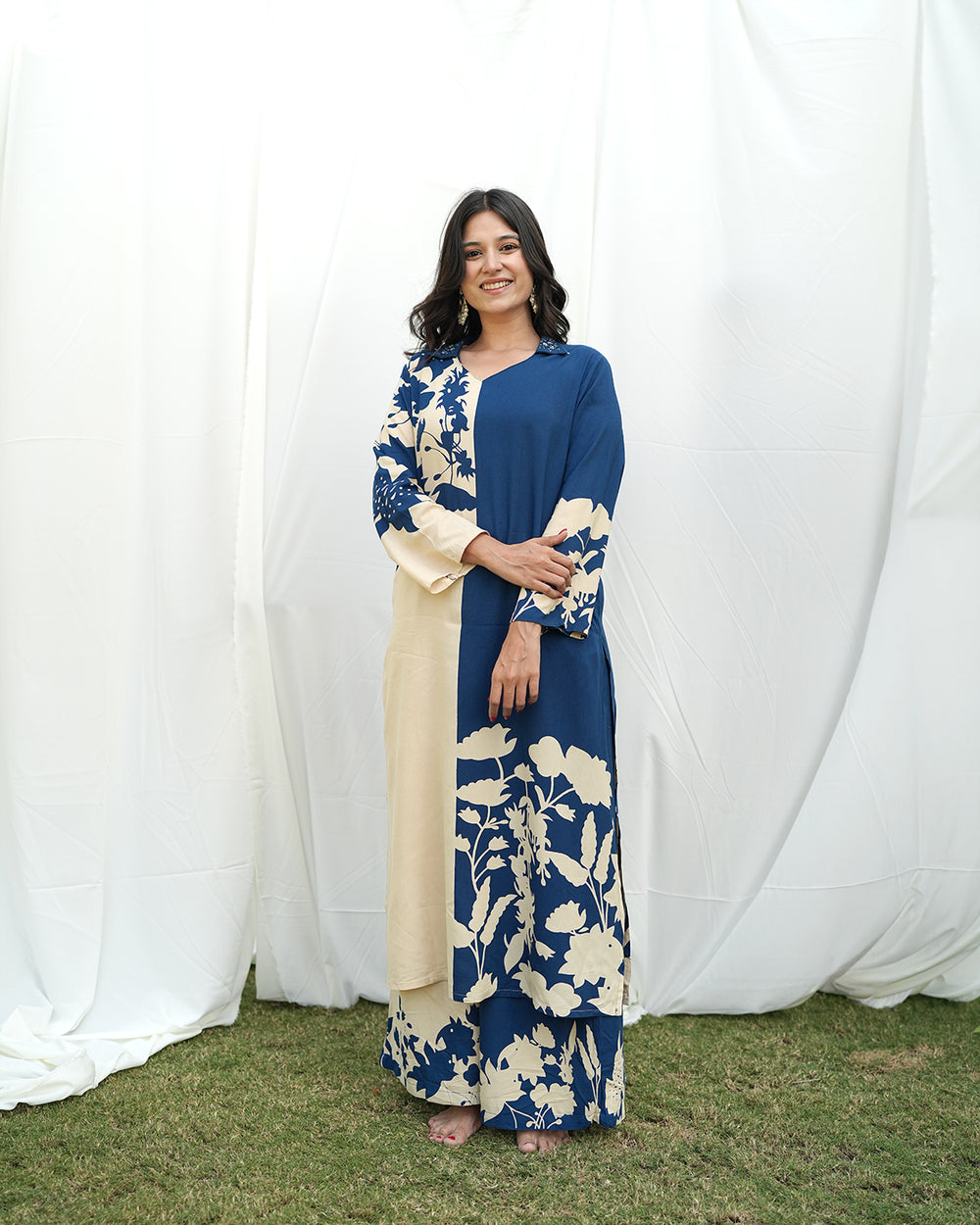 Floral Panel Print Kurti Set