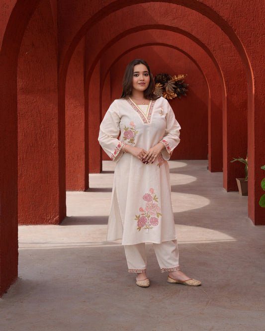 Pink Floral Print kurti set with Dupatta