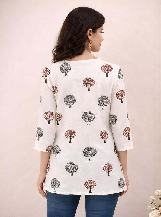 White Minimal Printed cotton tunic